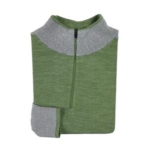 Williams & Kent Green Gray Colorblock 100% Merino Wool Half Zip Sweater Mens M